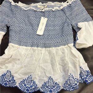 Miami Blue and‎ White Embroidered Blouse